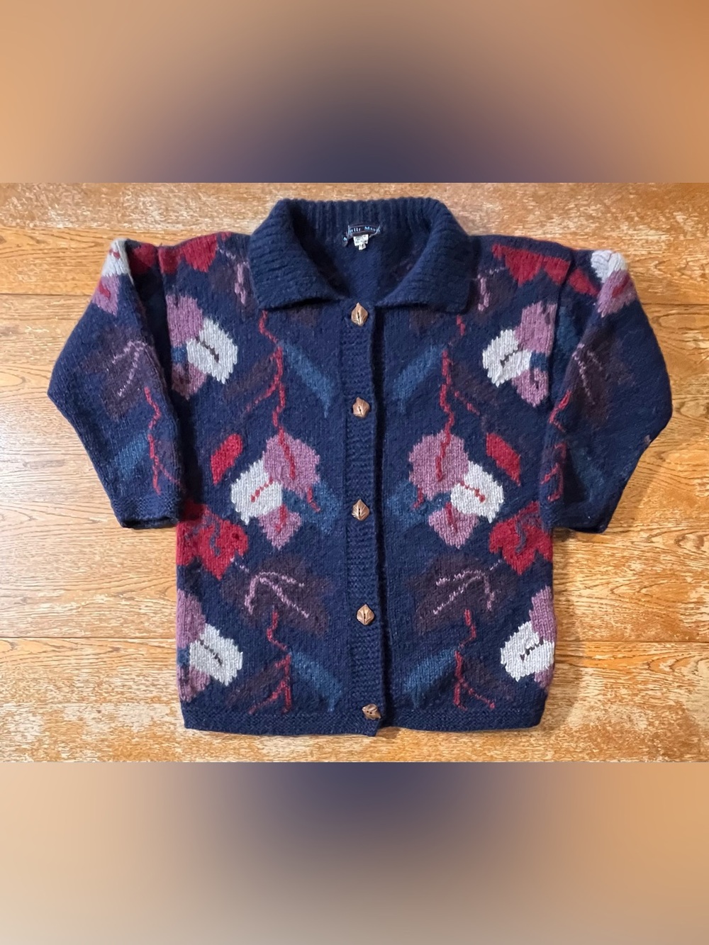 Vintage 80’s Michelle Marie chunky wool cardigan sweater size medium